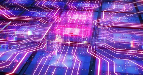 Computer Chip Circuit Network Digital Data Flow Animation. Stock Footage 327652629