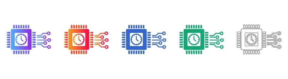 Computer Chip Clock Processor Icons イラスト素材