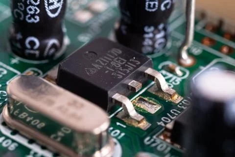 Computer chip close up on motherboard Stock Photos