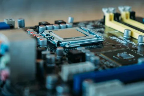 Computer chip close-up. View of the processor. Stock Photos