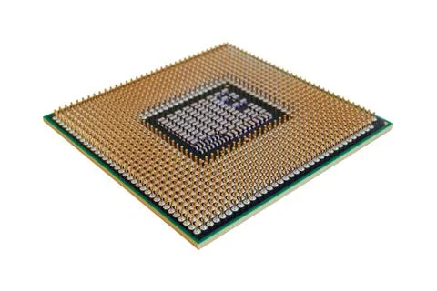 Computer chip closeup on the gold contacts, isolate image Stock Photos
