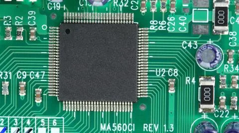 Computer chip on curcuit board Stock Photos