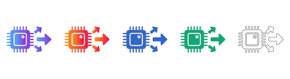 Computer Chip Data Processing Icons Illustrazione stock