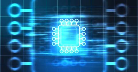 Computer chip digital hologram infographic digital bg. CPU processor mother.. Illustrazione stock