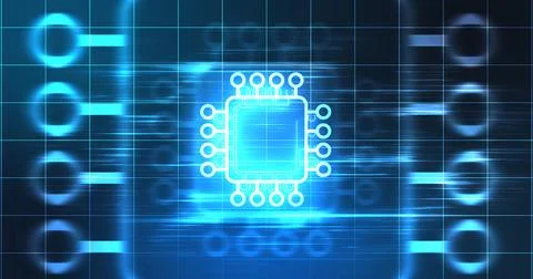 Computer chip digital hologram infographic digital bg. CPU processor mother.. Illustrazione stock