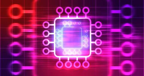 Computer chip digital hologram infographic digital bg. CPU processor mother.. Illustrazione stock