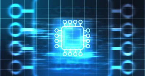 Computer chip digital hologram infographic digital bg. CPU processor mother.. Illustrazione stock
