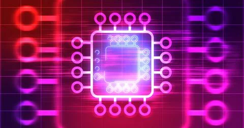 Computer chip digital hologram infographic digital bg. CPU processor mother.. Illustrazione stock