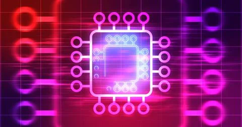 Computer chip digital hologram infographic digital bg. CPU processor mother.. Illustrazione stock