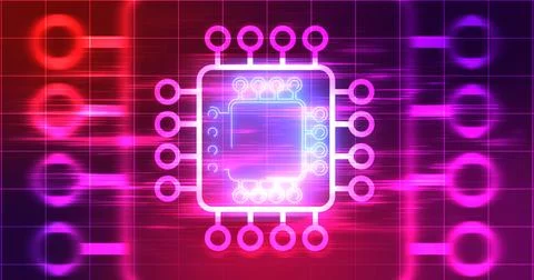 Computer chip digital hologram infographic digital bg. CPU processor mother.. Illustrazione stock
