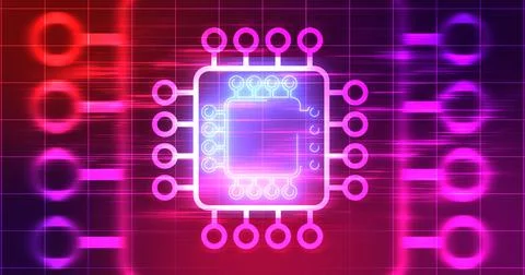 Computer chip digital hologram infographic digital bg. CPU processor mother.. Illustrazione stock