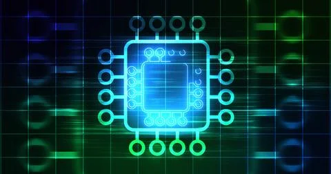 Computer chip digital hologram infographic digital bg. CPU processor mother.. Illustrazione stock