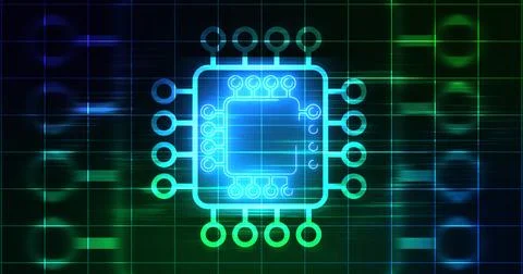 Computer chip digital hologram infographic digital bg. CPU processor mother.. Stockillustratie
