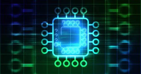 Computer chip digital hologram infographic digital bg. CPU processor mother.. Illustrazione stock