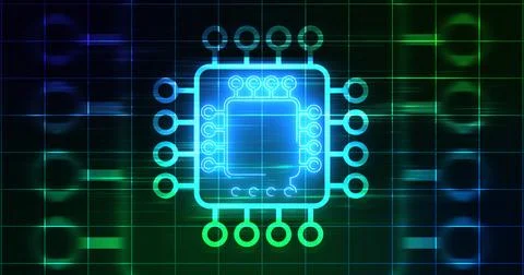 Computer chip digital hologram infographic digital bg. CPU processor mother.. Illustrazione stock