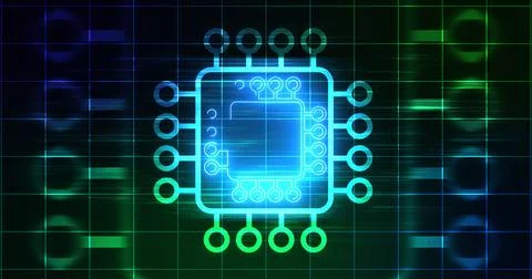 Computer chip digital hologram infographic digital bg. CPU processor mother.. Illustrazione stock