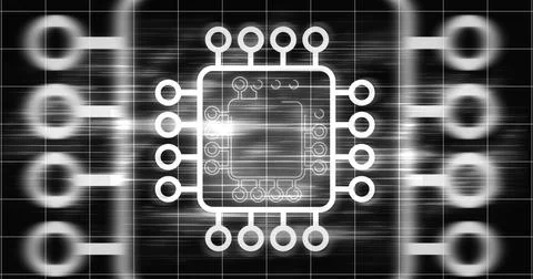 Computer chip digital hologram infographic digital bg. CPU processor mother.. Illustrazione stock