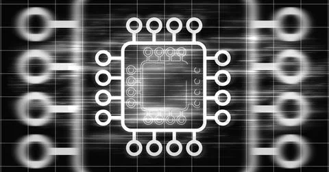 Computer chip digital hologram infographic digital bg. CPU processor mother.. Illustrazione stock