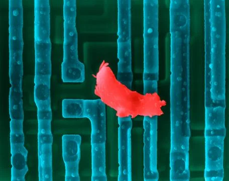 Computer chip with dirt, SEM Foto stock