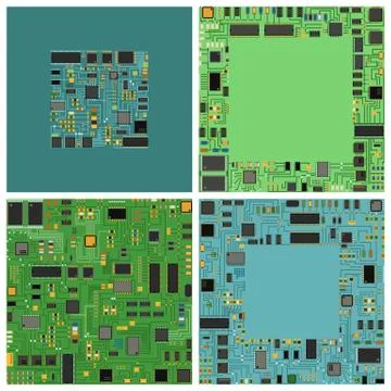 Computer chip electronic circuit board with processor flat vector illustration 스톡 일러스트