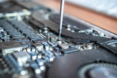 Computer chip electronic repair. Hardware engineer technology maintenance. Ma Stock Photos