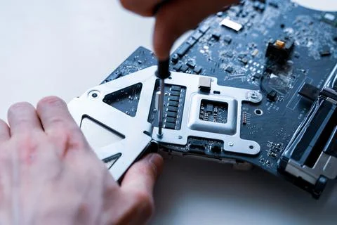 Computer chip electronic repair. Hardware engineer technology maintenance. Ma Stock Photos