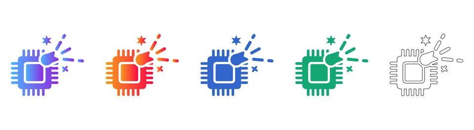 Computer Chip Error Icon Set for Tech Support Stockillustratie
