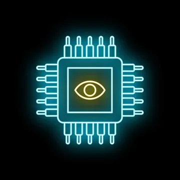 Computer chip with eye icon showing machine vision Stock Illustration