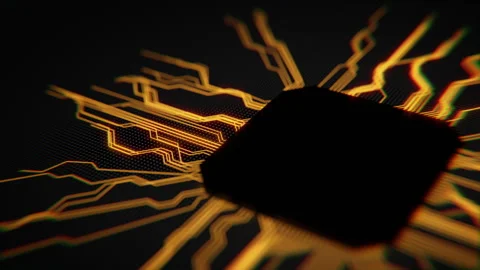 Computer chip falling in place and connecting. Copy space Video stock 249607123