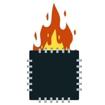 Computer chip. Fire and broken Digital chip. Flat cartoon illustration イラスト素材