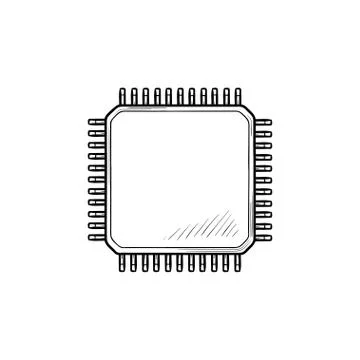 Computer chip hand drawn outline doodle icon. Stock Illustration