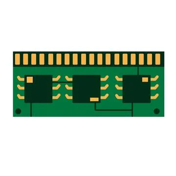 Computer Chip Hardware. Green microchip. Microprocessor and microcircuit icon Stock Illustration