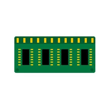 Computer Chip Hardware. Green microchip. Microprocessor and microcircuit icon Illustrazione stock