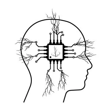 Computer chip in head Illustrazione stock