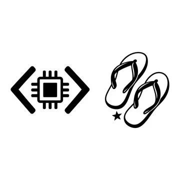 Computer chip icon and pair of flip flops 스톡 일러스트