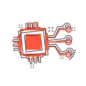 Computer chip icon in comic style. Circuit board cartoon vector illustration  Stock Illustration