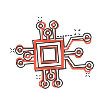 Computer chip icon in comic style. Circuit board cartoon vector illustration  Stock Illustration