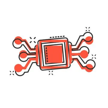 Computer chip icon in comic style. Circuit board cartoon vector illustration  Stock Illustration