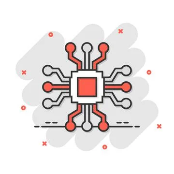 Computer chip icon in comic style. Circuit board cartoon vector illustration  Stock Illustration