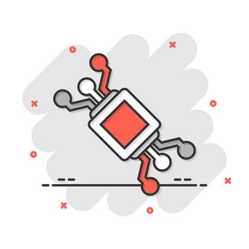 Computer chip icon in comic style. Circuit board cartoon vector illustration  Stock Illustration