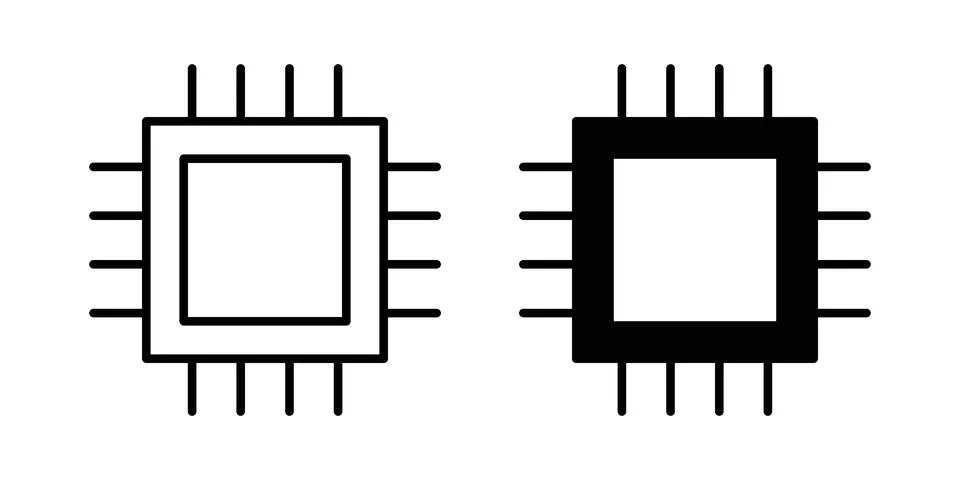 Computer chip icon drawing lines. Silhouette style vector bundle イラスト素材