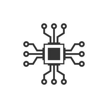 Computer chip icon in flat style. Circuit board vector illustration on white  Stock Illustration