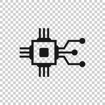Computer chip icon in flat style. Circuit board vector illustration on white  库存插图