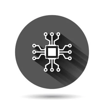 Computer chip icon in flat style. Circuit board vector illustration on black  스톡 일러스트