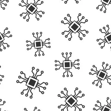 Computer chip icon in flat style. Circuit board vector illustration on white  Illustrazione stock