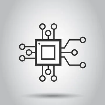 Computer chip icon in flat style. Circuit board vector illustration on white  库存插图