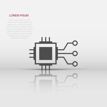Computer chip icon in flat style. Circuit board vector illustration on whit.. Illustrazione stock