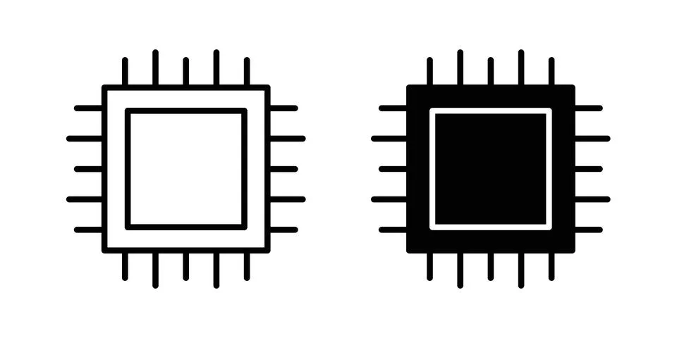 Computer chip icon pack with silhouette and stroke web icons Illustrazione stock