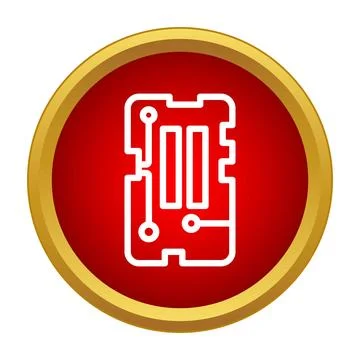 Computer chip icon on a red button with a golden border イラスト素材