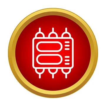Computer chip icon in a red circle with a golden border 库存插图
